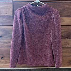 Rebecca Taylor Pink Lurex Mock Neck Blouse Sz M